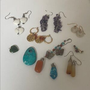 Source Unknown Multicolor Mixed Gemstone and Metal Earrings Set